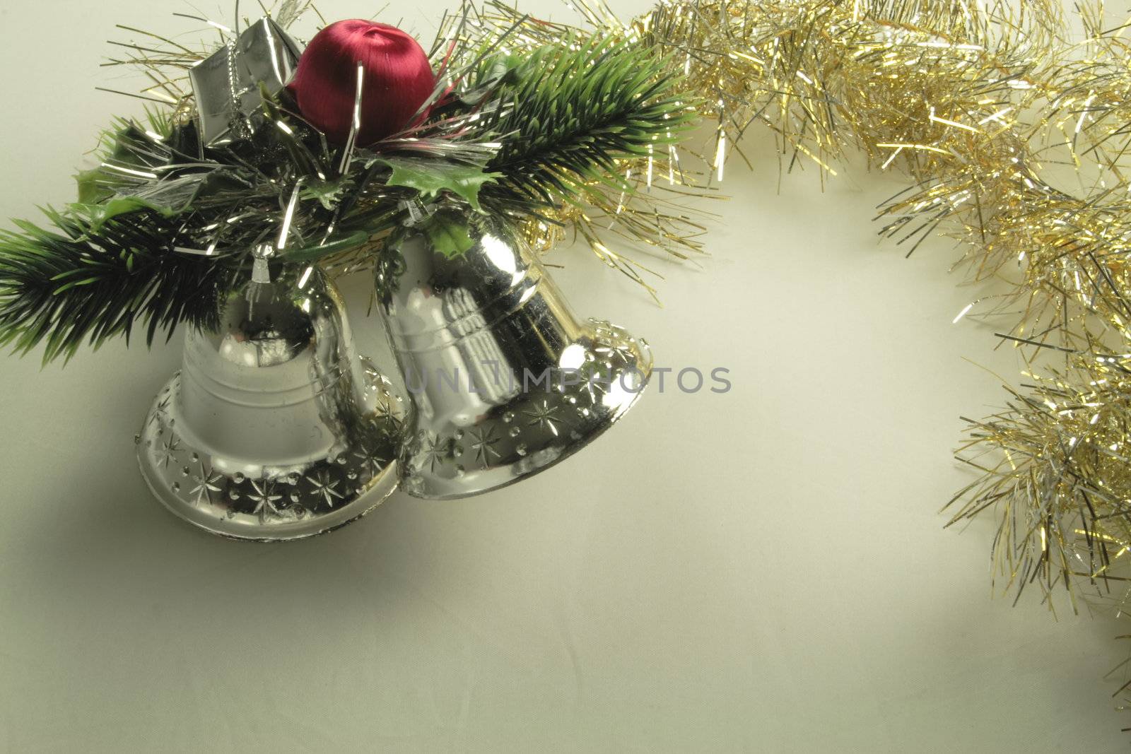 christmas silver bells and pine decoration for the home