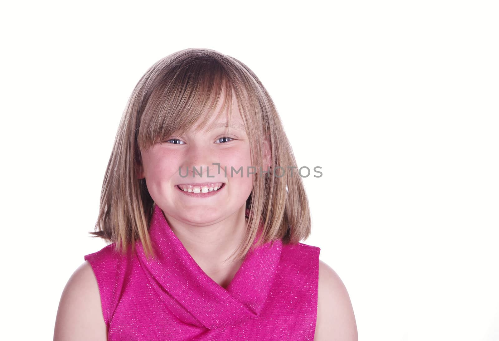 portrait of a young girl on white background