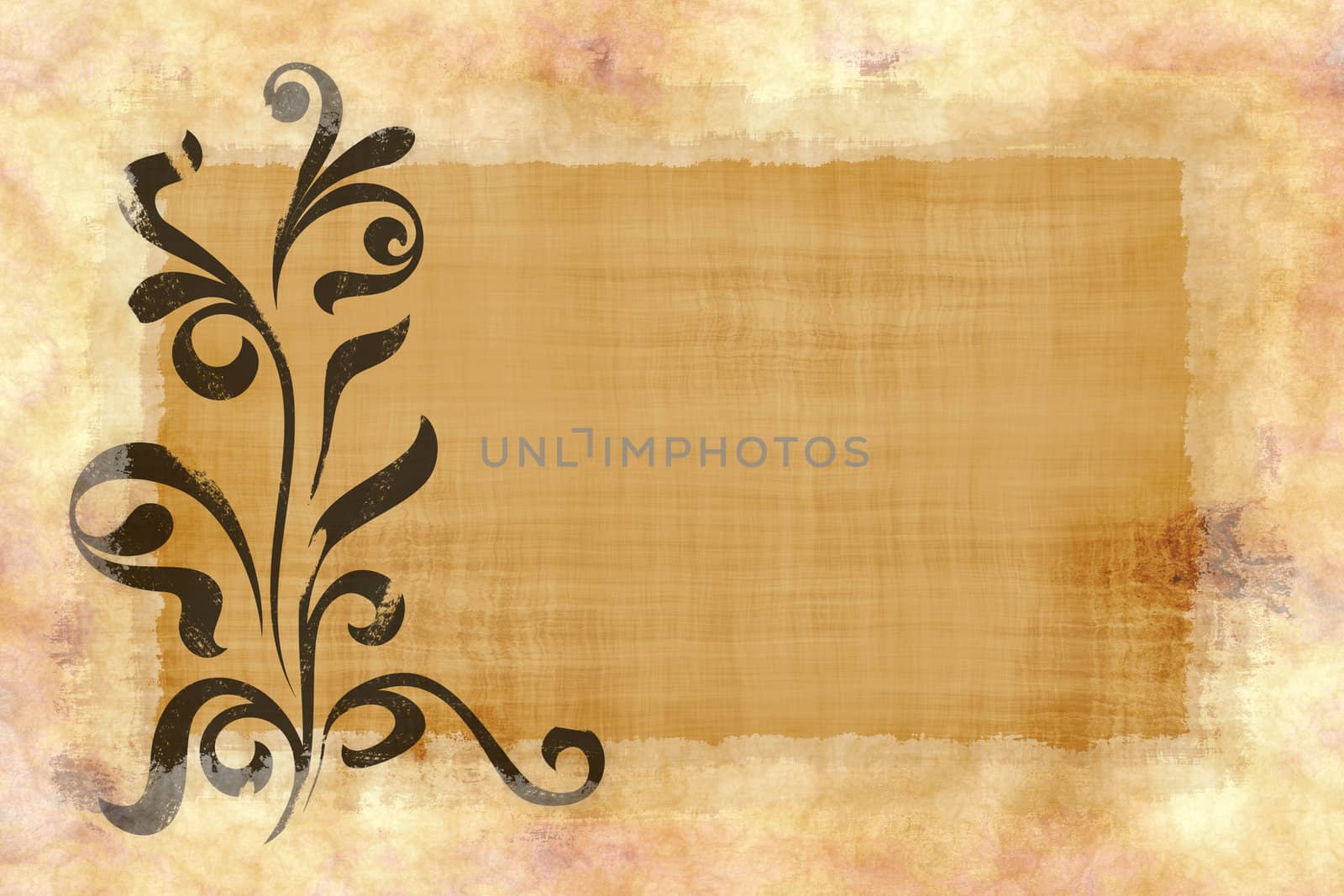 large floral grunge design on old paper or parchment