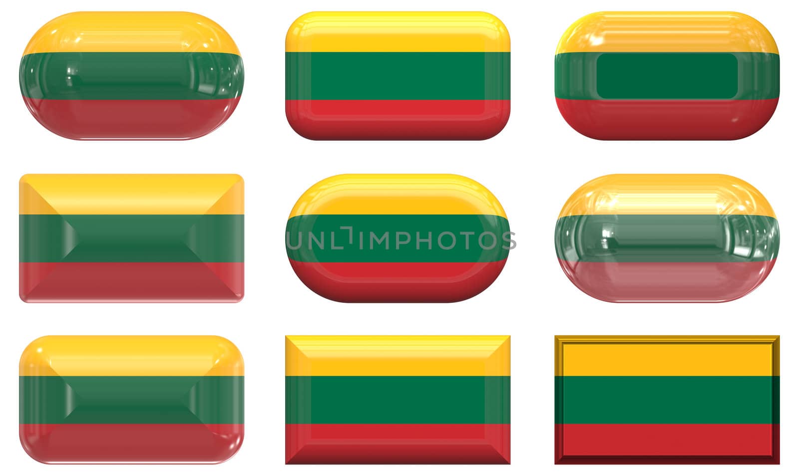nine glass buttons of the Flag of Lithuania