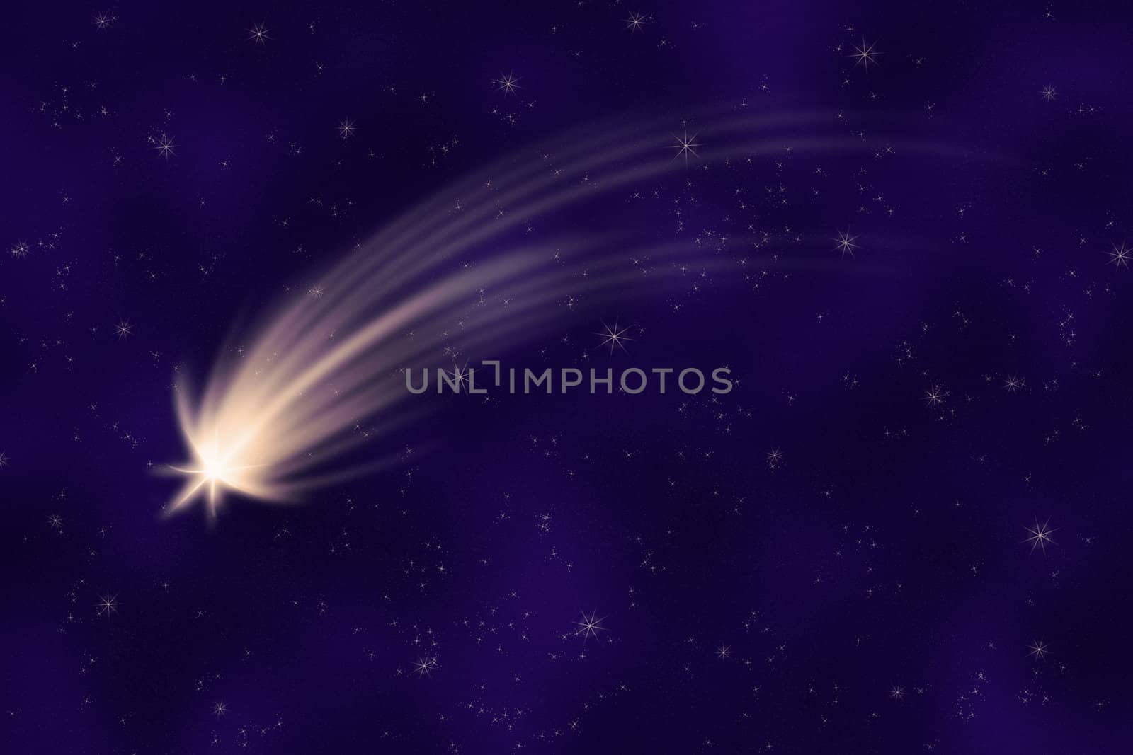 a big beautiful shooting star goes across the night sky