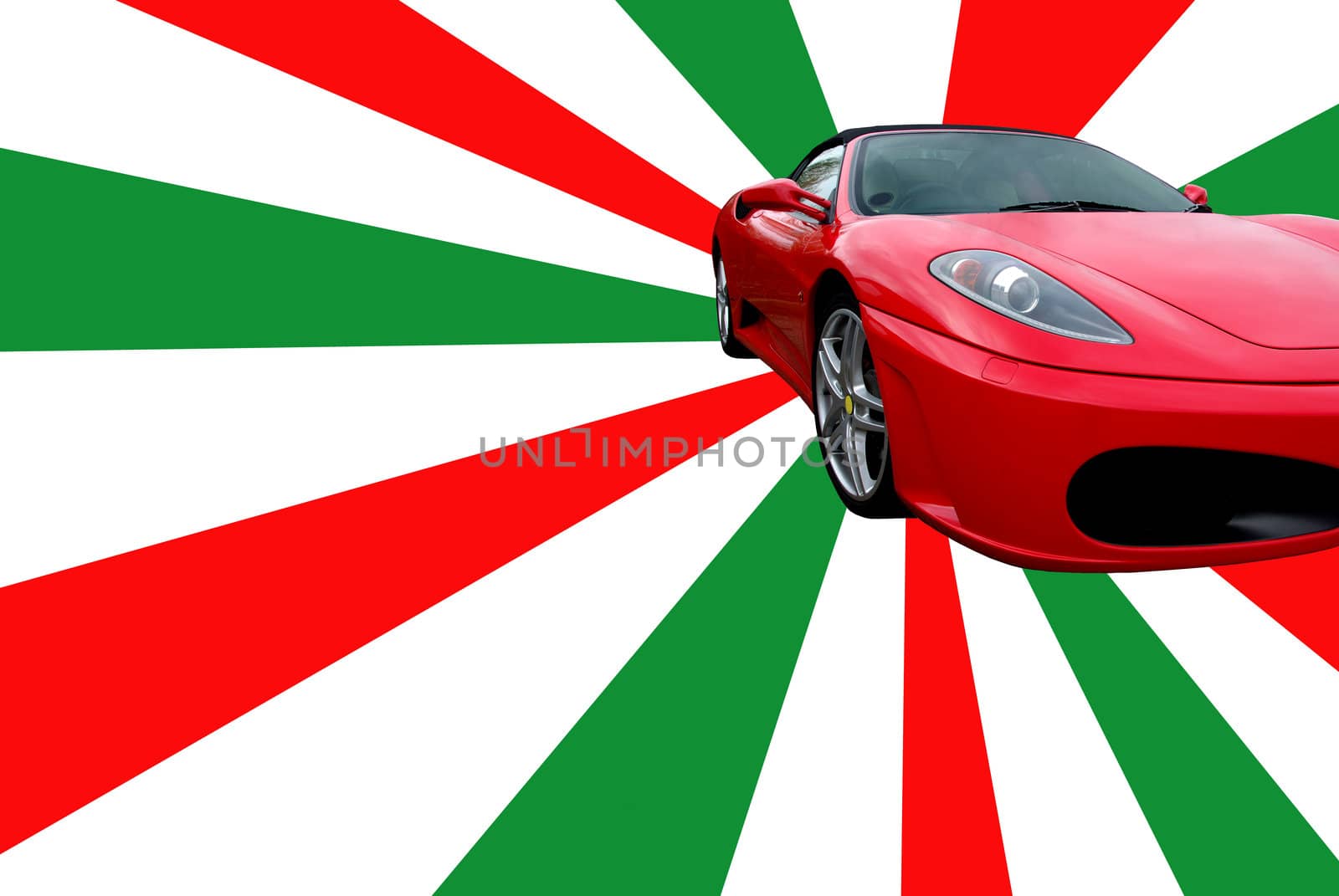 Photo of a sportscar on an italian-coloured background