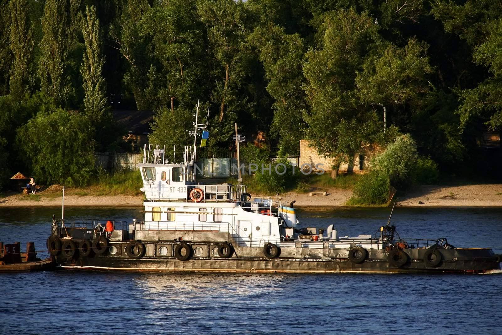 tug boat on Dnepr river in Kiev, Ukraine