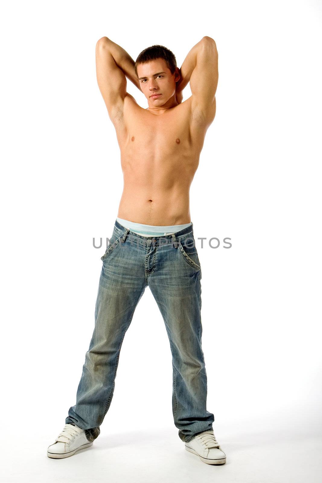 The beautiful young man with the exposed torso