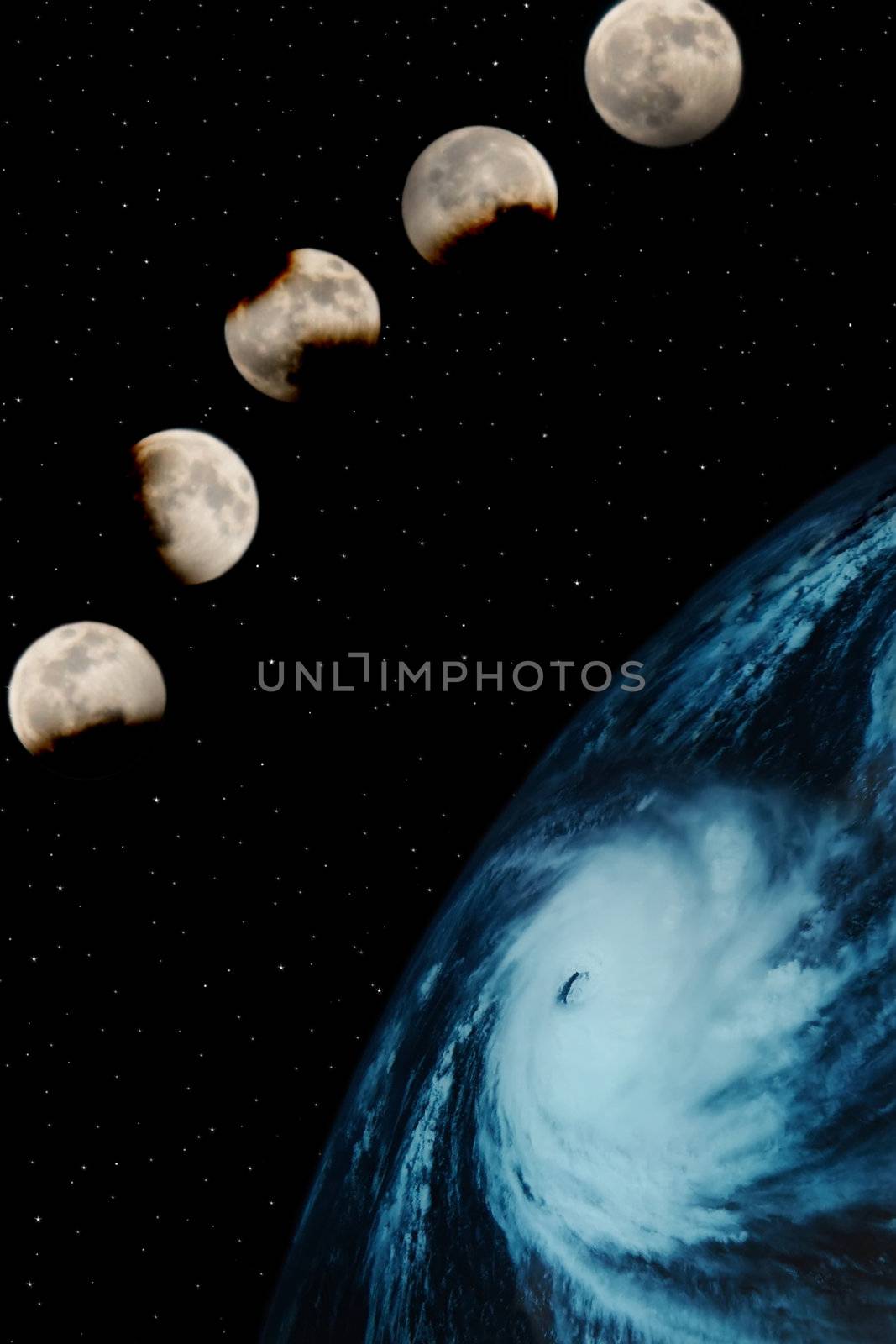 a view of a planet and its moons in orbit