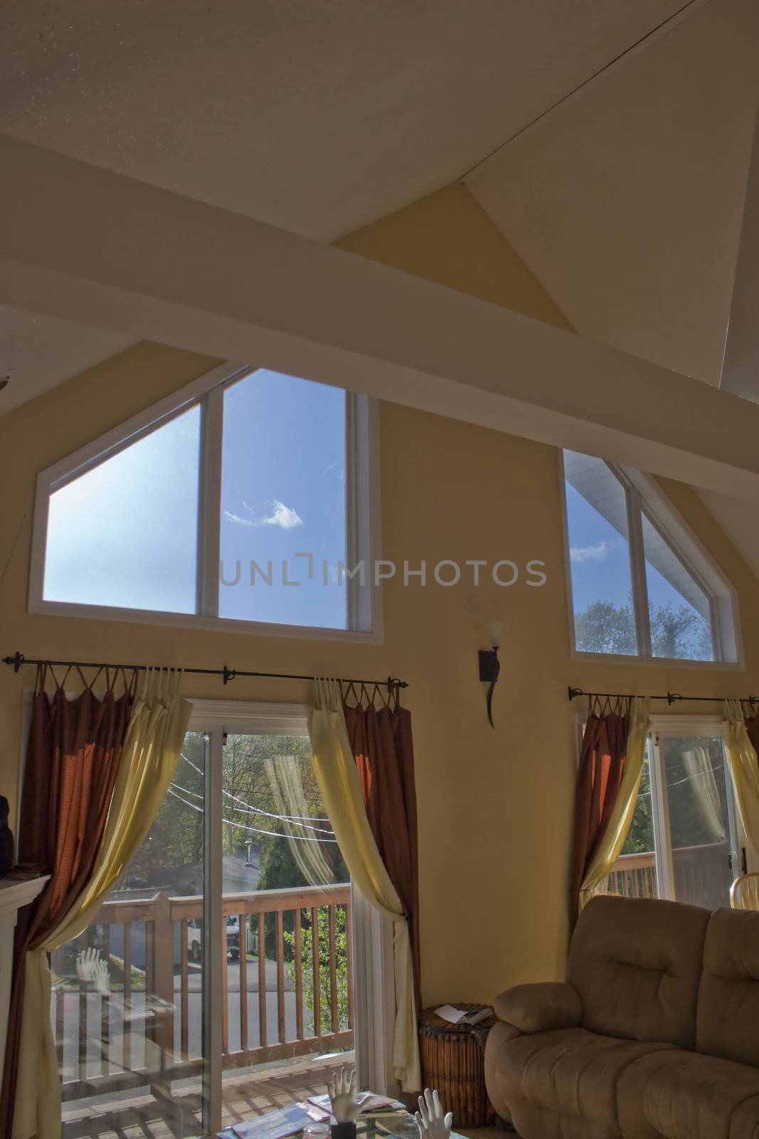 Interior detail of a modern A-frame style contemporary home.