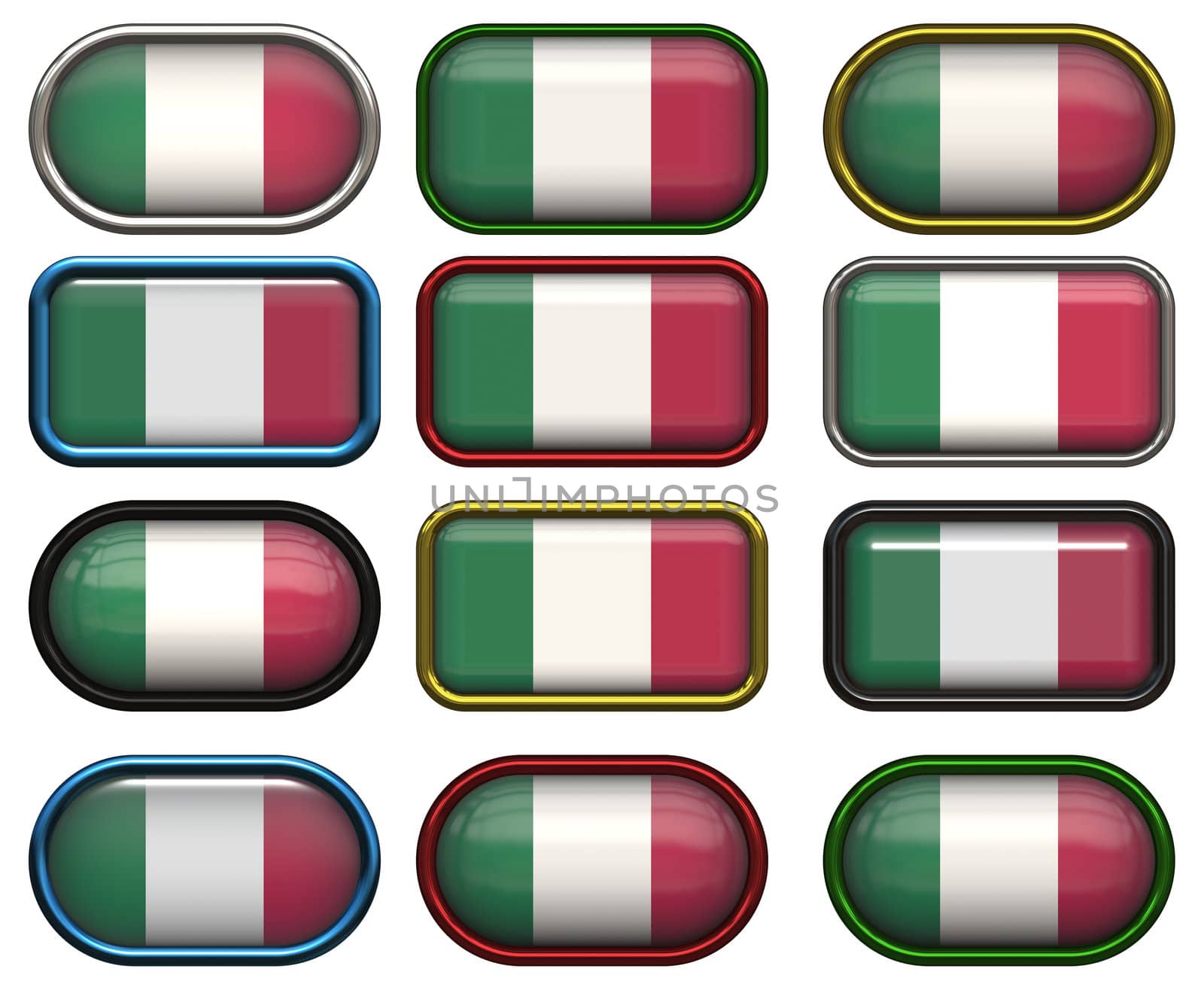 twelve Great buttons of the Flag of Italy