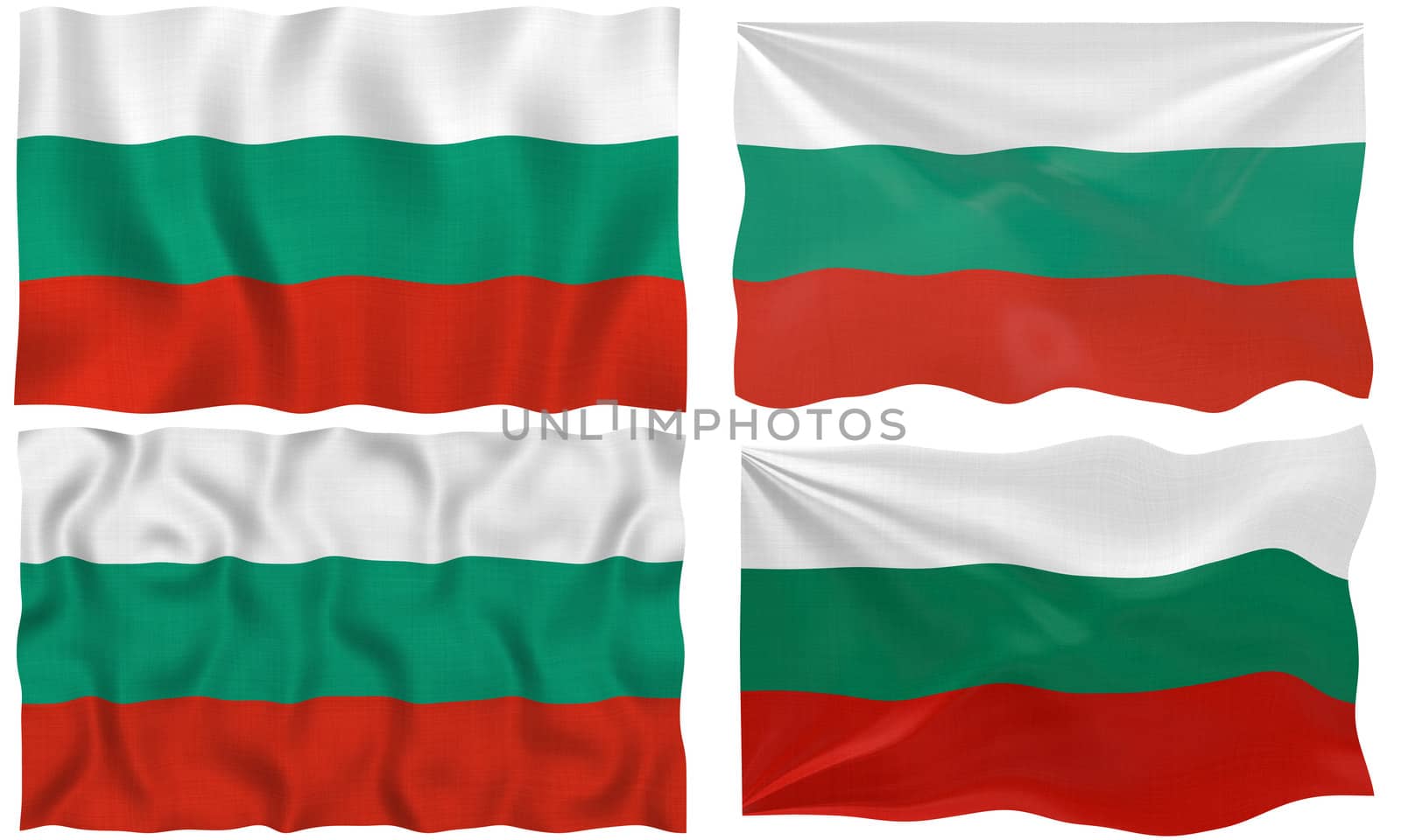 Great Image on white of four Flags of Bulgaria