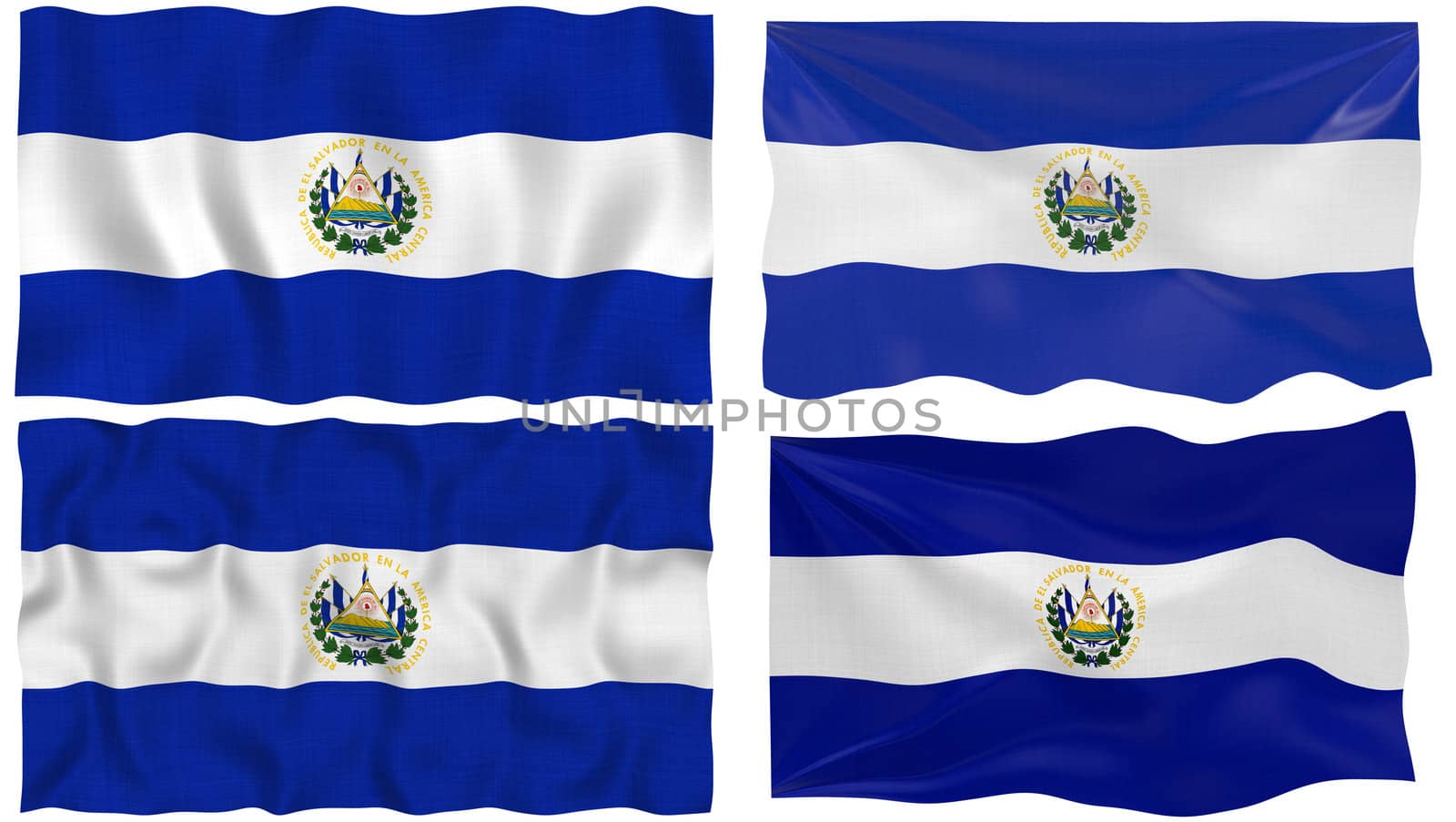 Great Image on white of four Flags of El Salvador