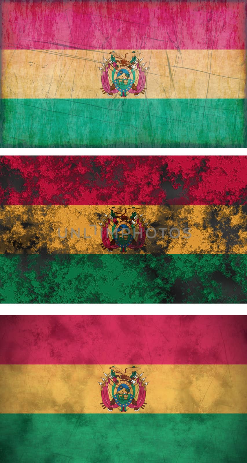 Great Image three grunge flags of Bolovia