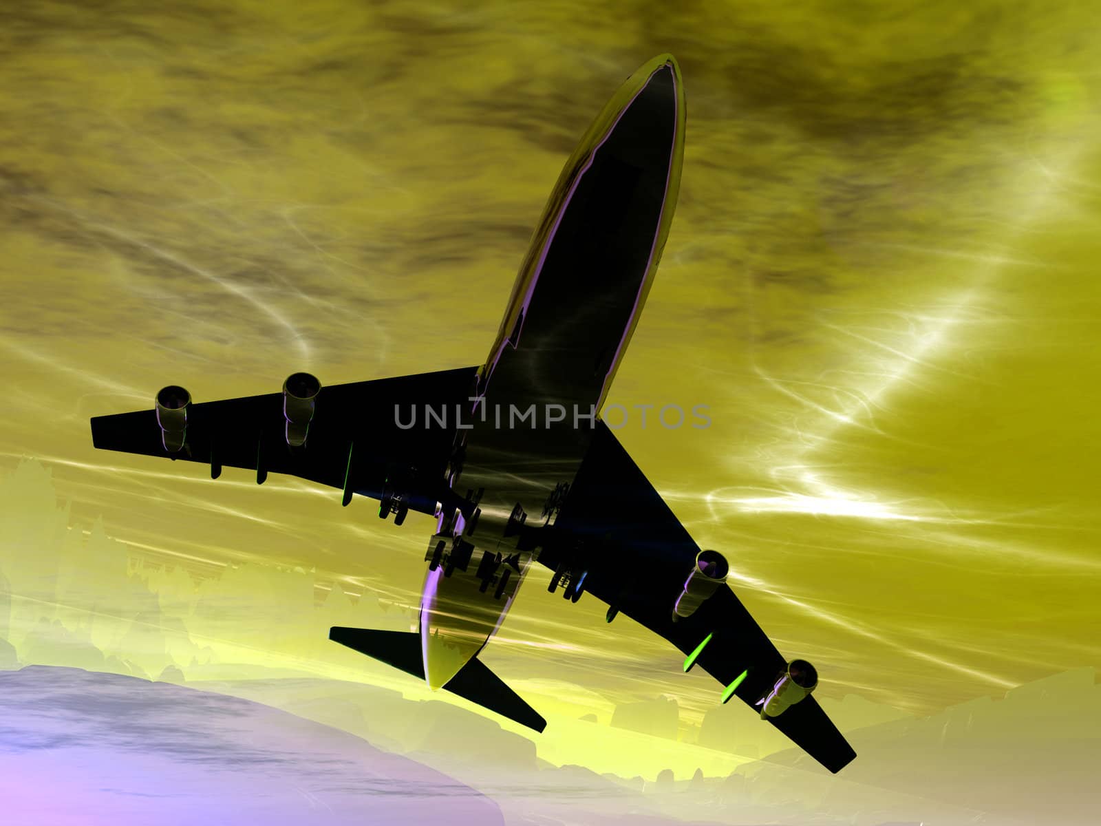 A plane flying high in the sky.
