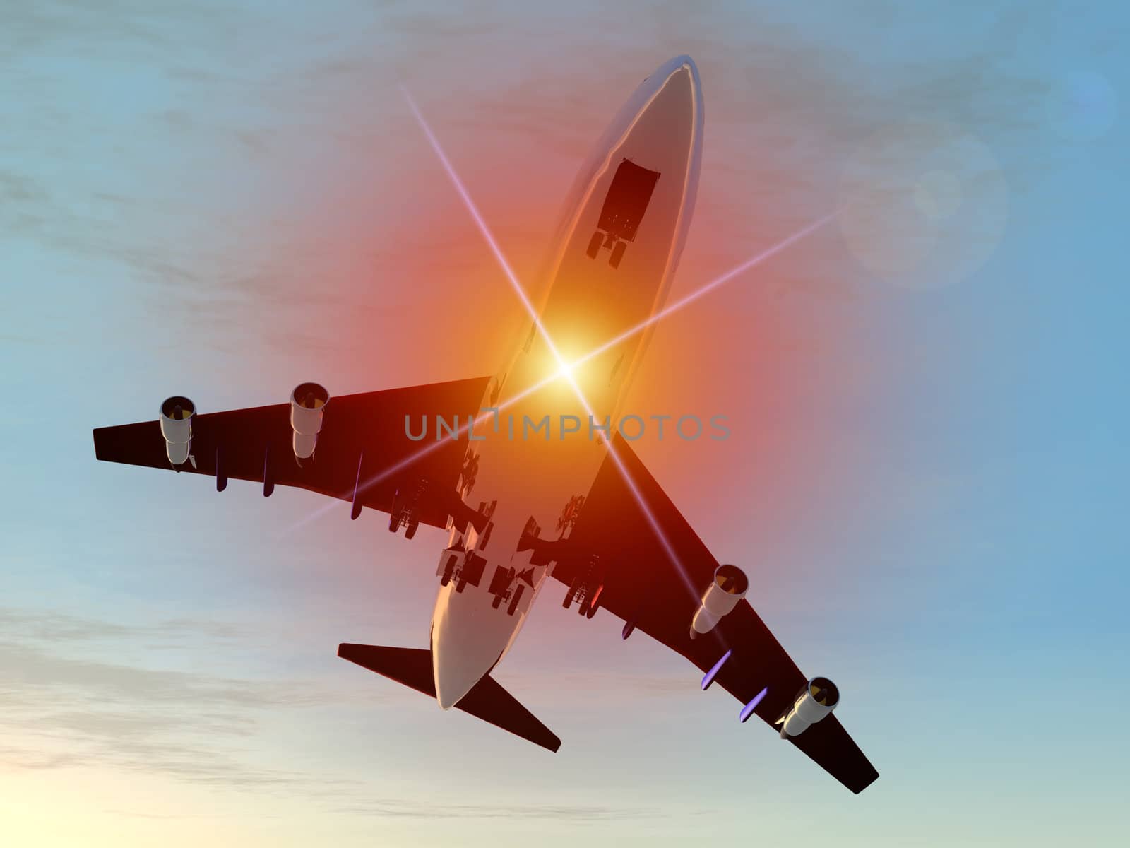 A plane flying high in the sky.