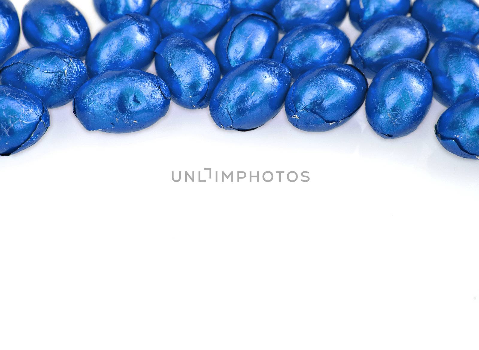 blue easter egg border on white background