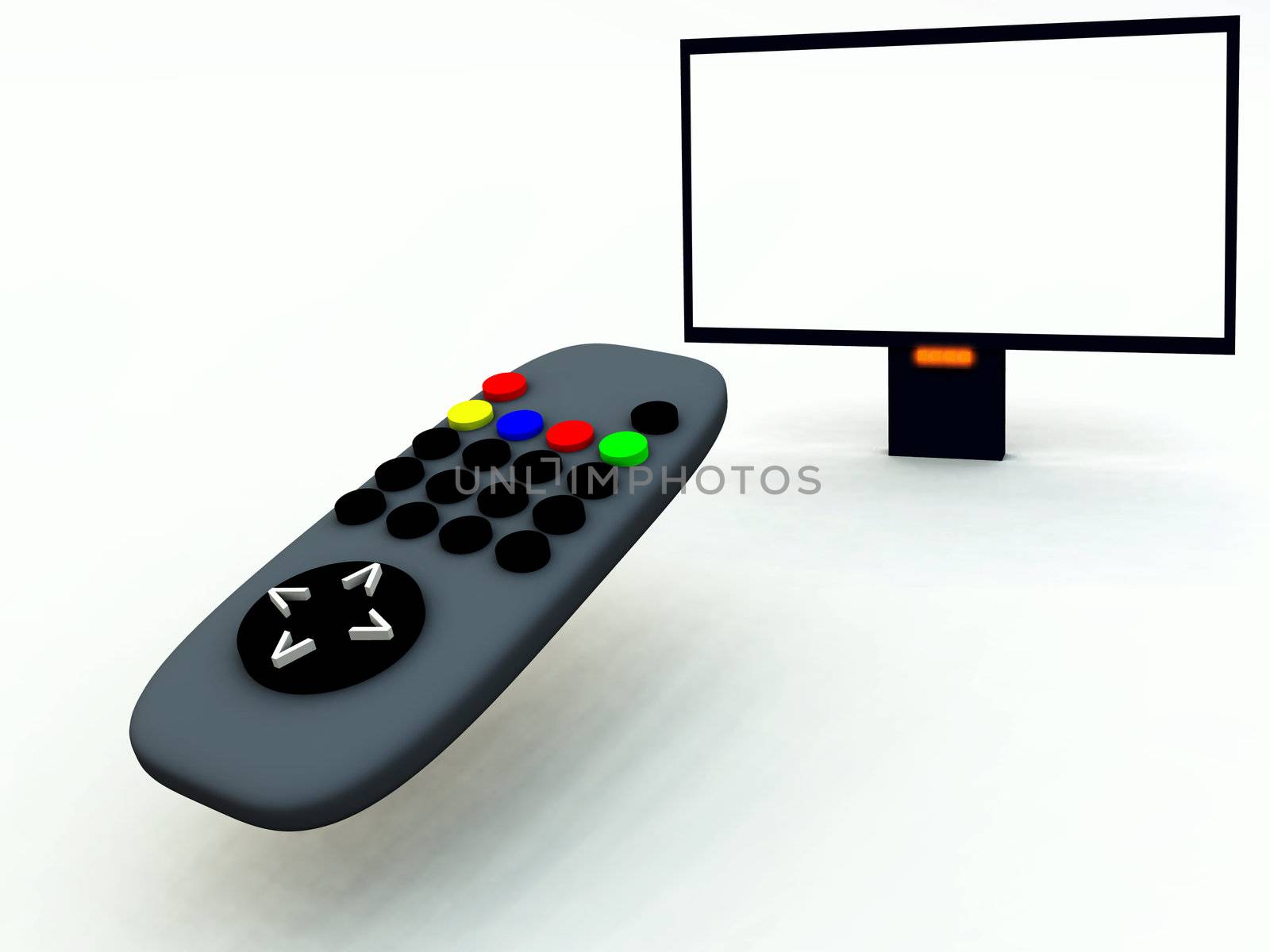 A image of a television remote control and a blank television screen you can fill in.