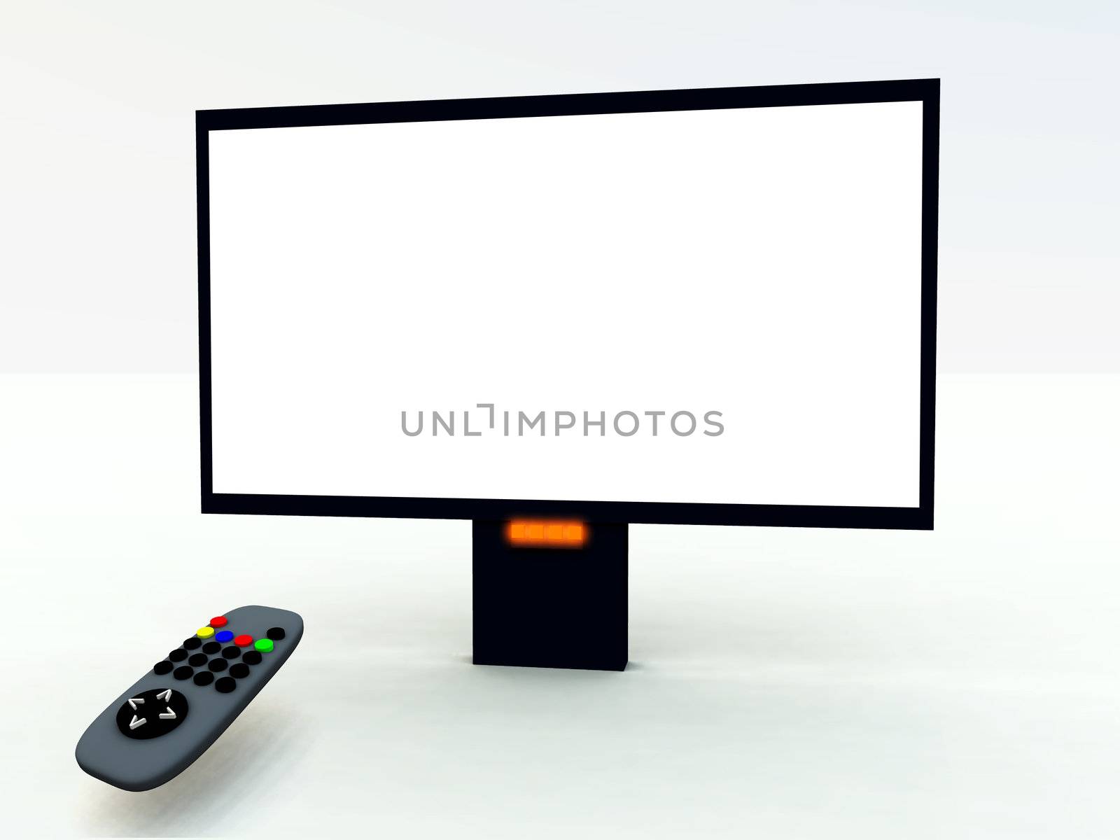 A image of a television remote control and a blank television screen you can fill in.