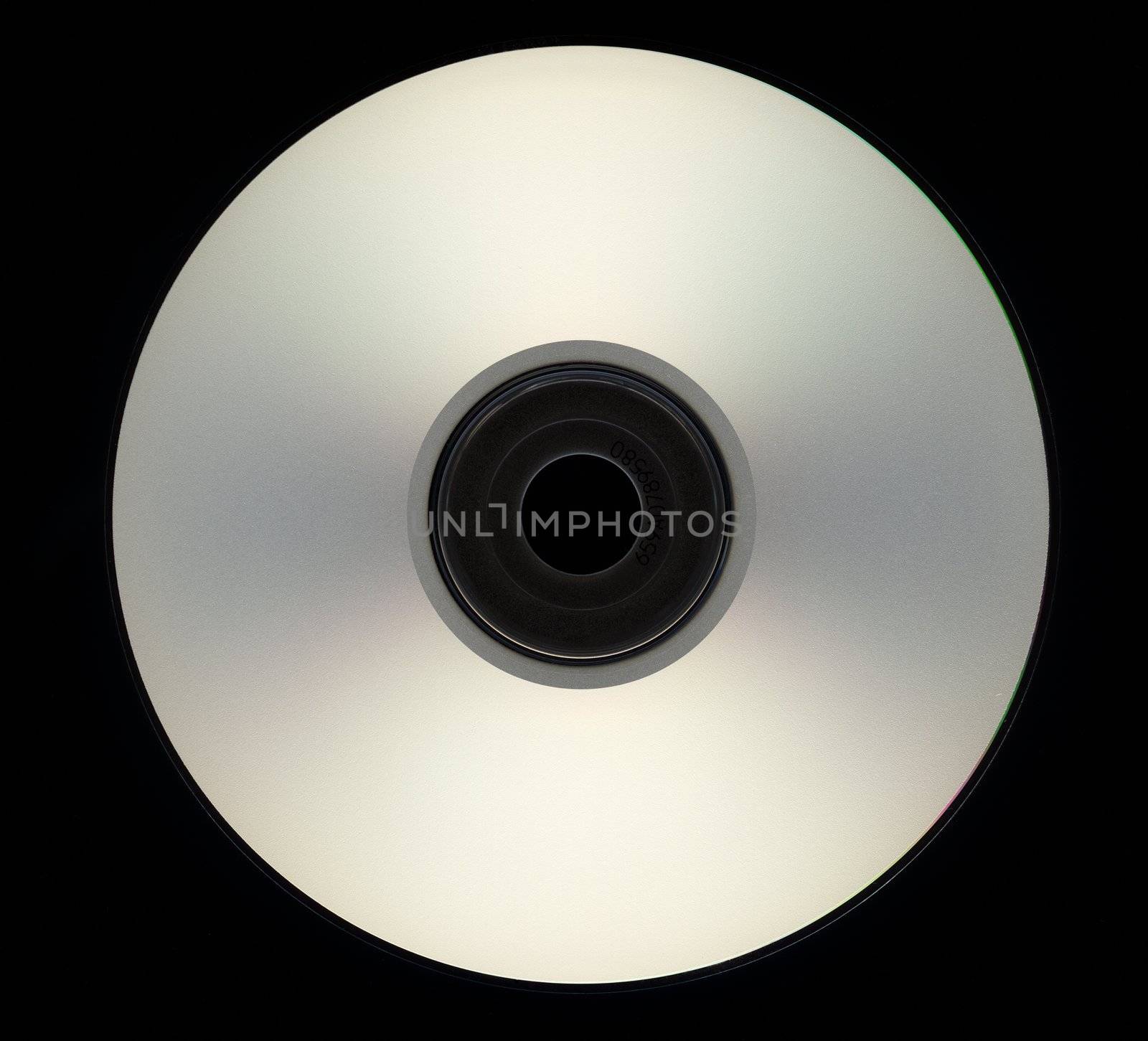 highly detailed image of real cd or dvd blank with white textured surface and serial number on inside circle