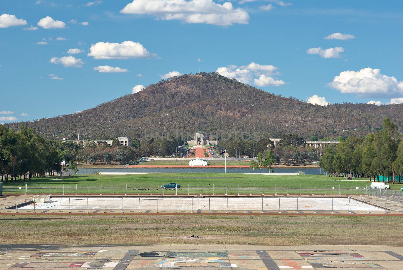 view from parliament house to the war memorial in canberra