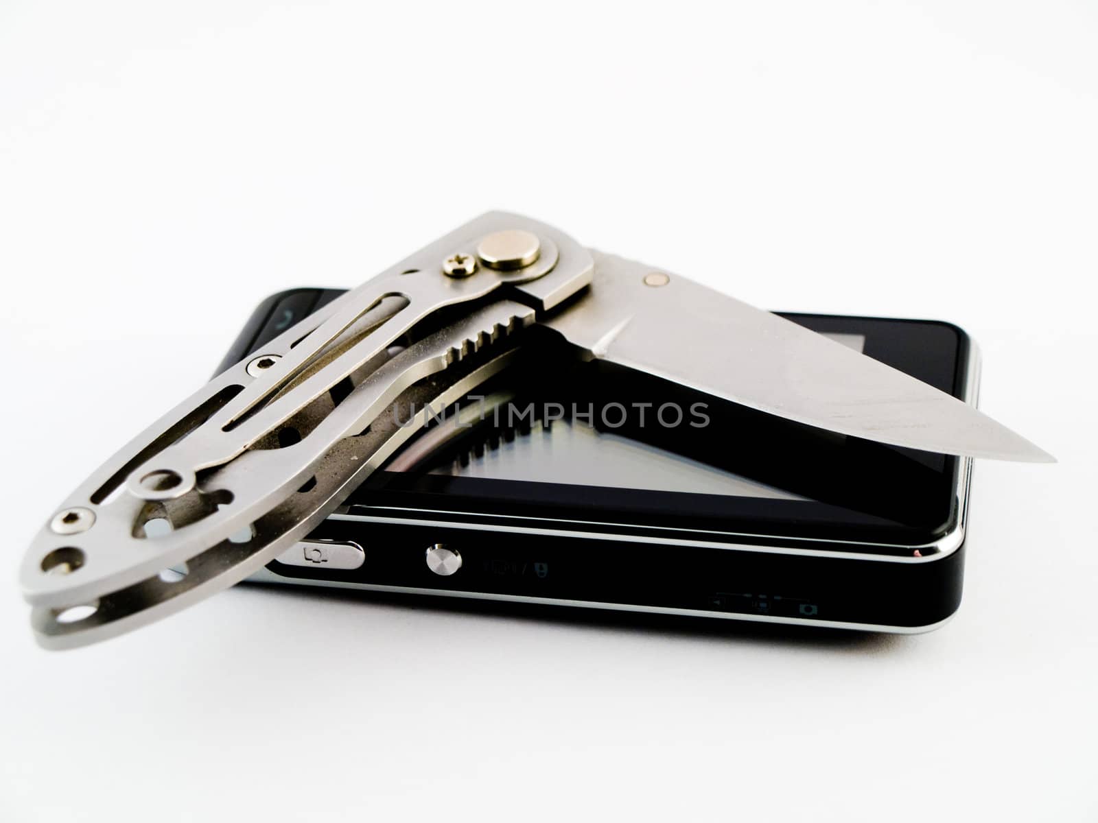 Modern Touchscreen Mobile Phone and Hunting Utility Knife Blade  by bobbigmac