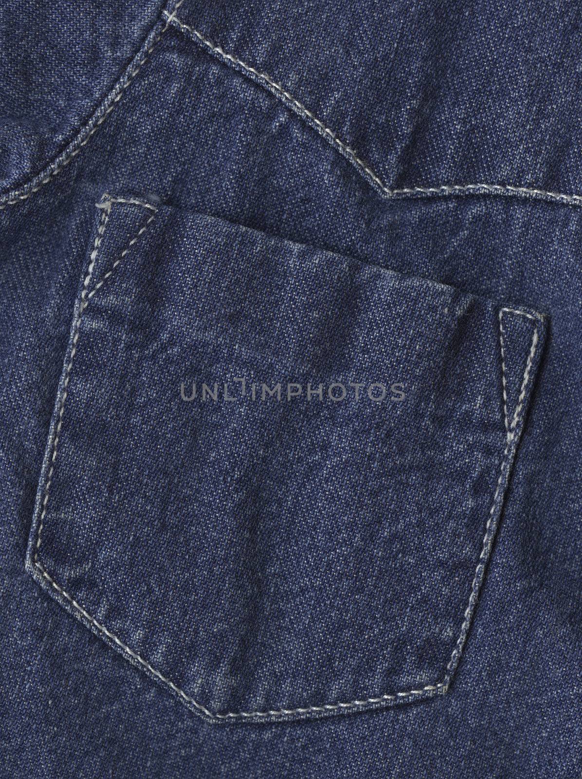 high-resolution jeans material background, pocket and white thread details