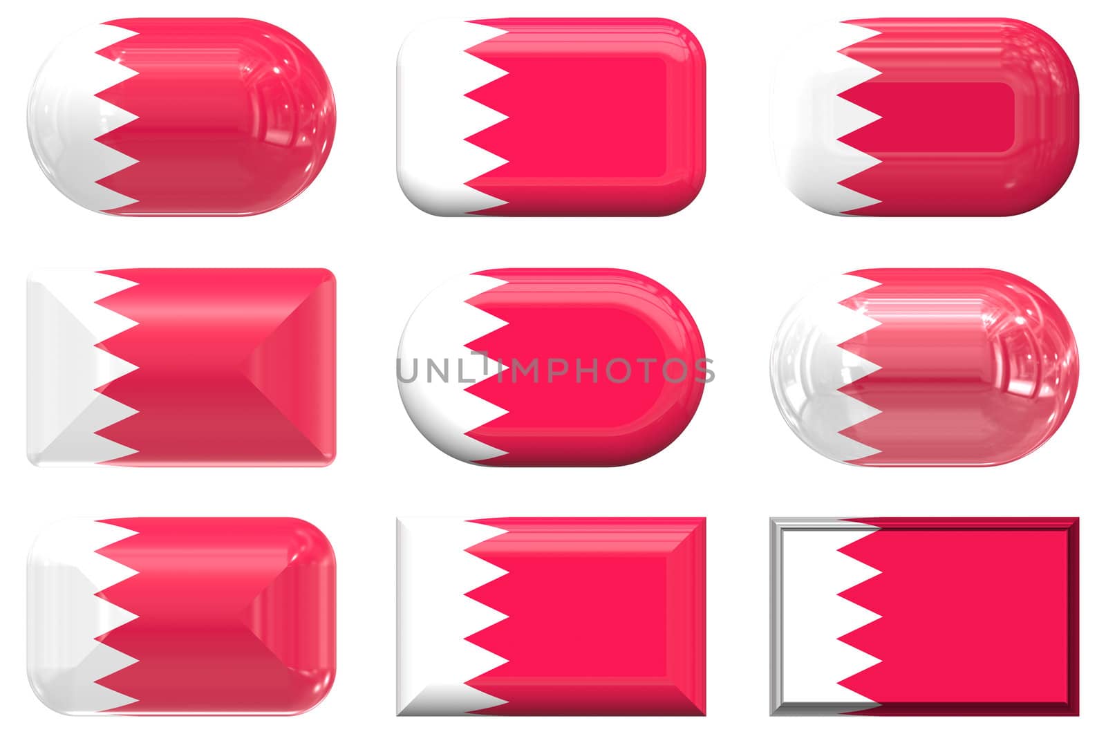 nine glass buttons of the Flag of Bahrain