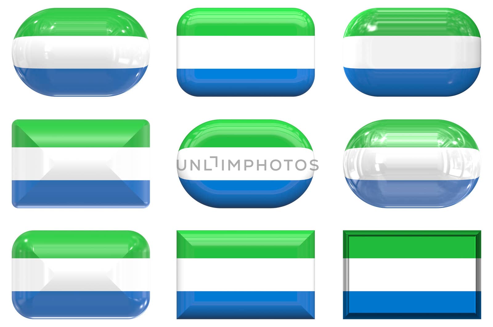 nine glass buttons of the  Flag of Sierra Leone
