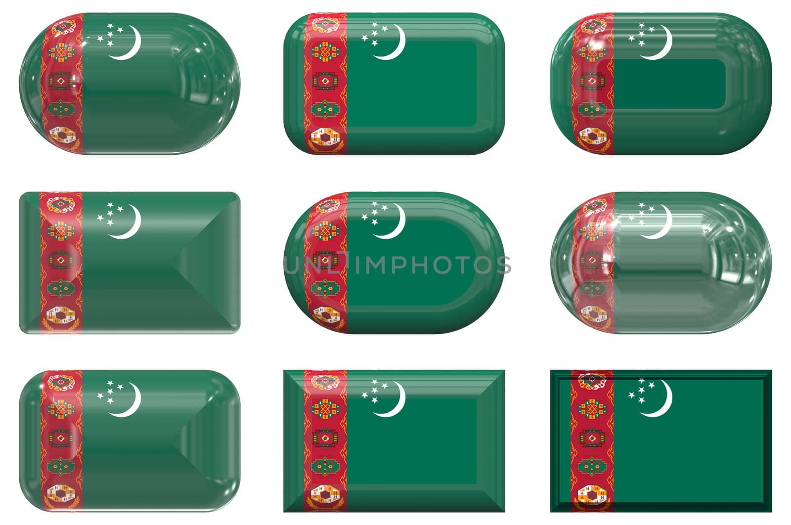 nine glass buttons of the Flag of Turkmenistan