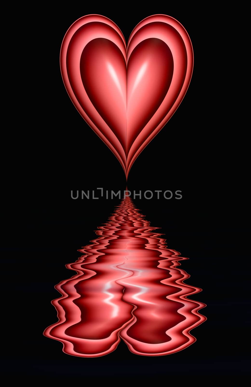 love heart on black background with rippling reflection