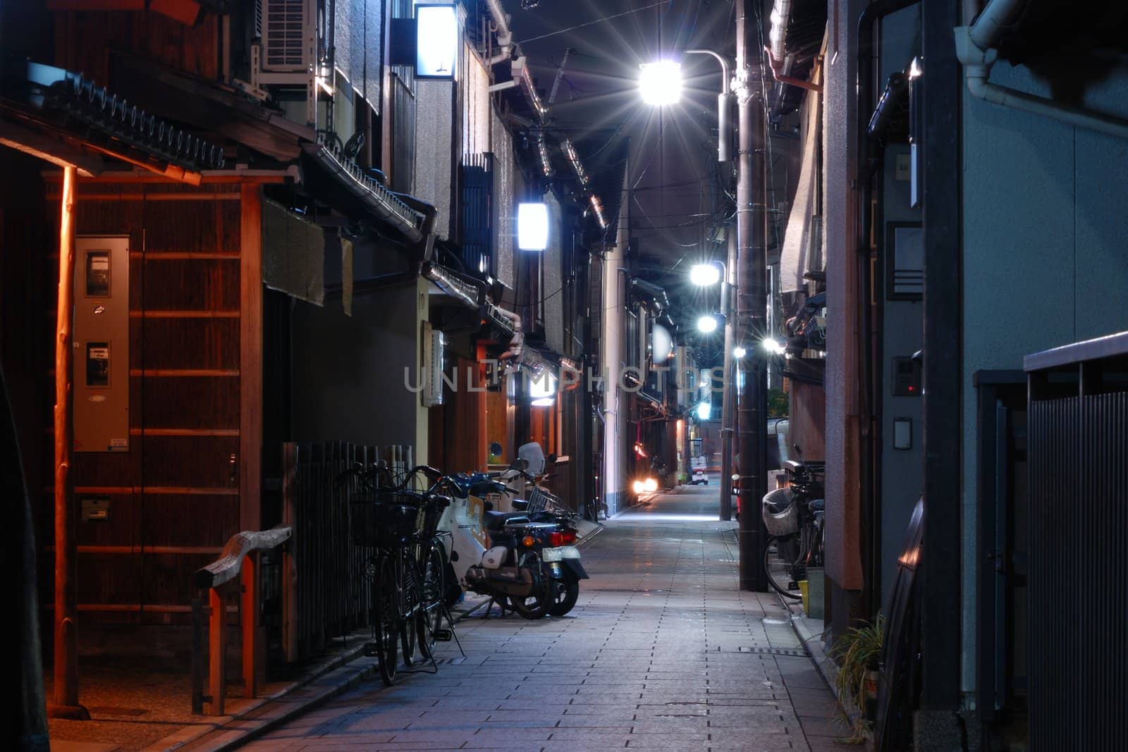 very traditional Kyoto night street  at well-known Gion area in eastern part of the city 
