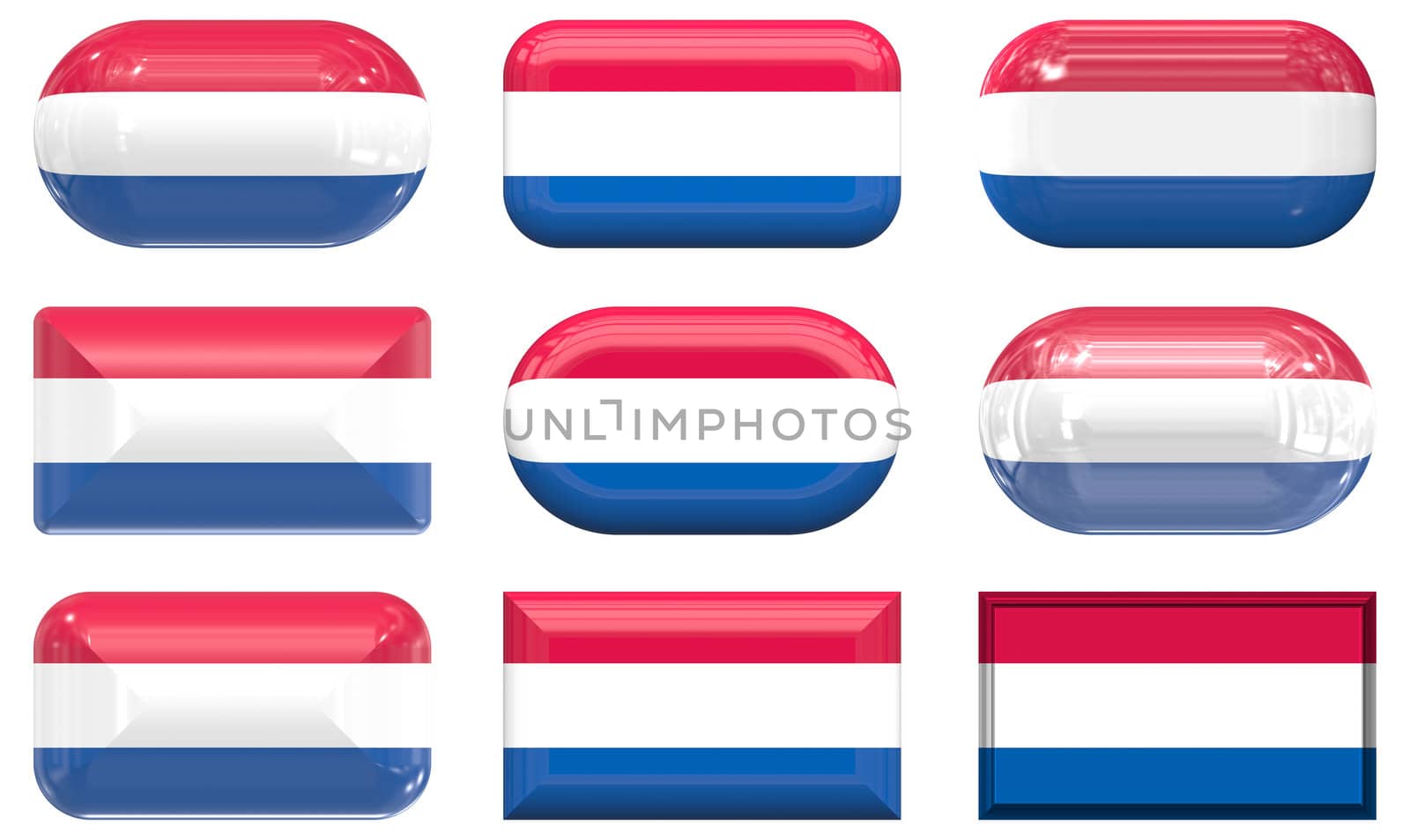 nine glass buttons of the  Flag of Netherlands