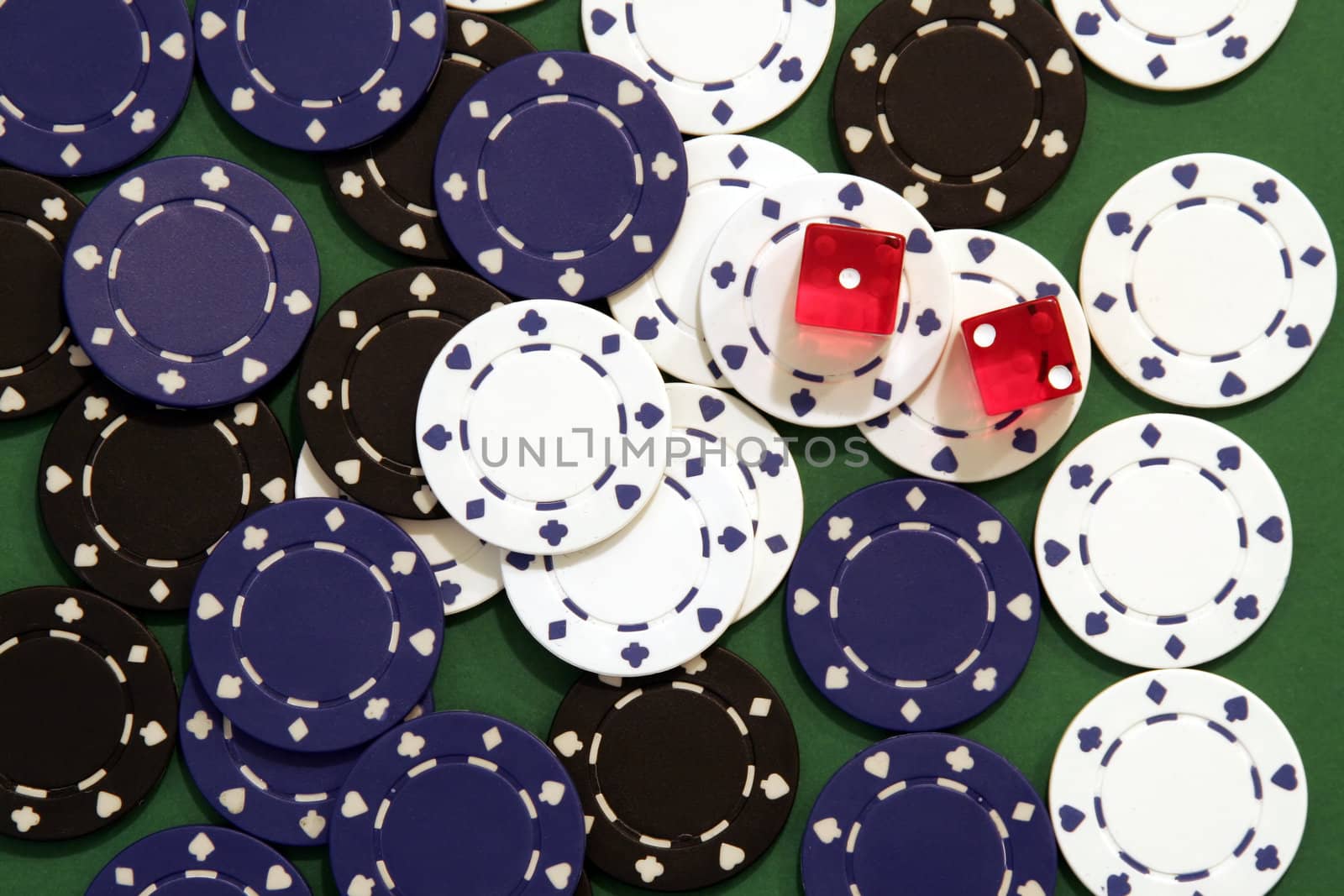 Casino Chips, Two Dices