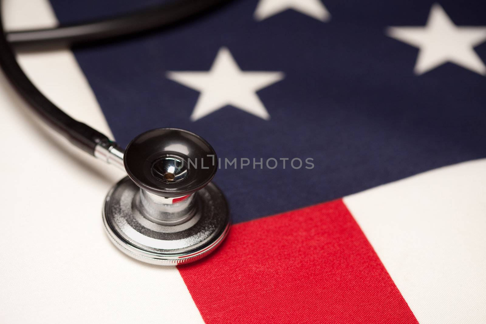 Stethoscope on American Flag with Selective Focus.