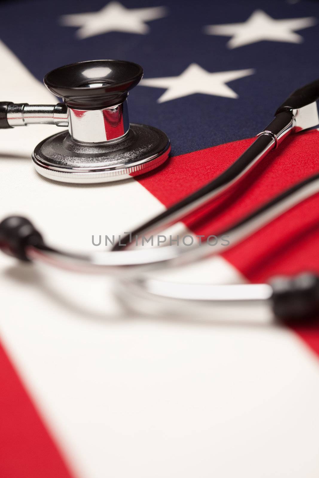 Stethoscope on American Flag with Selective Focus.