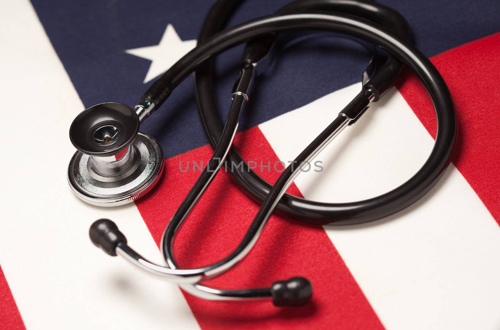 Stethoscope on American Flag with Selective Focus.