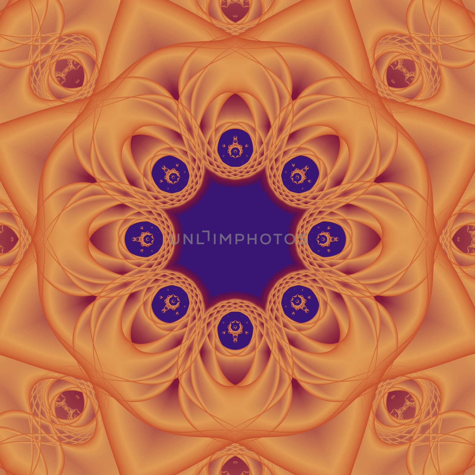 A blue and orange circular fractal.