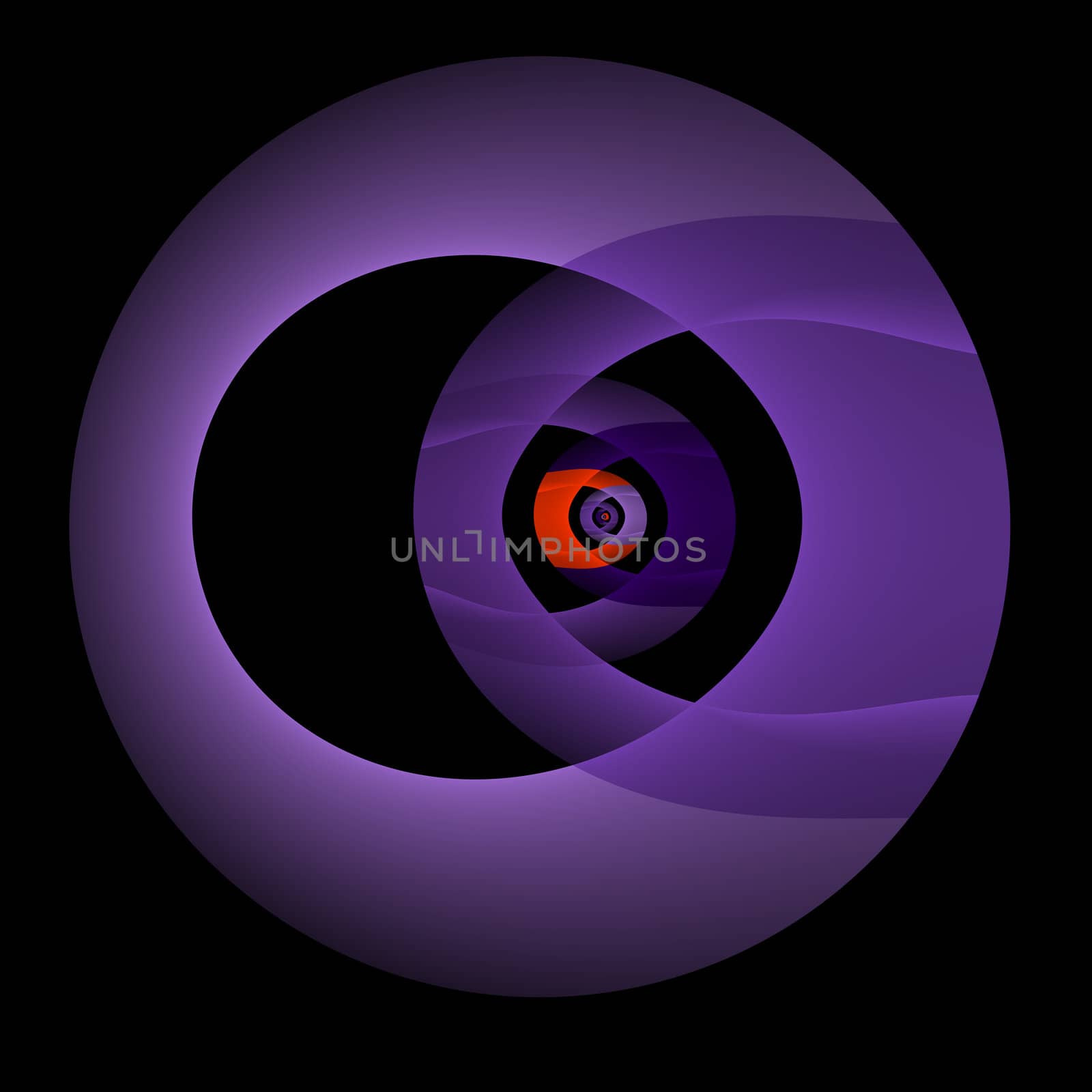 An abstract image done is shade of purple with orange accents on a black background.