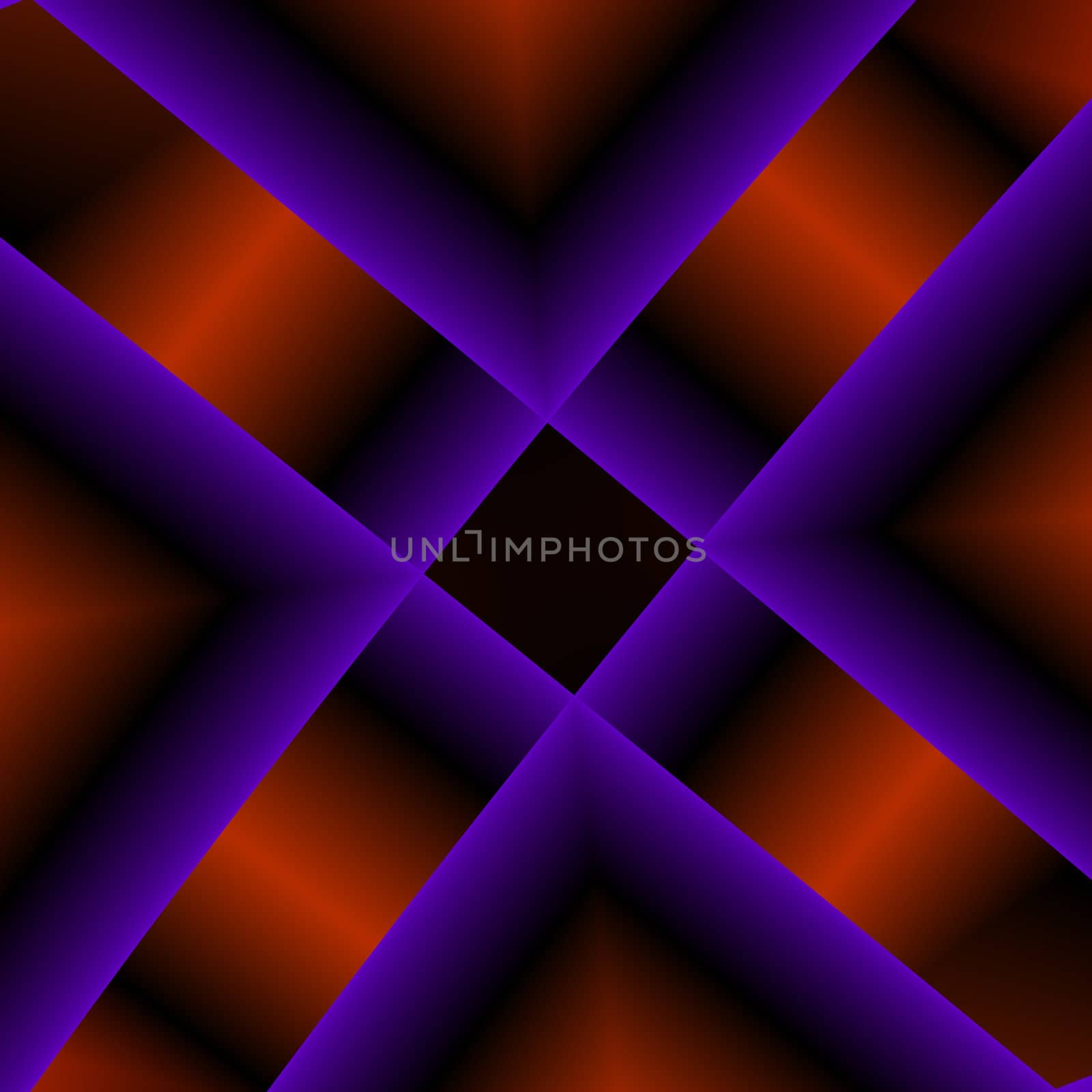 An abstract design of a purple X with red accents on a black background.