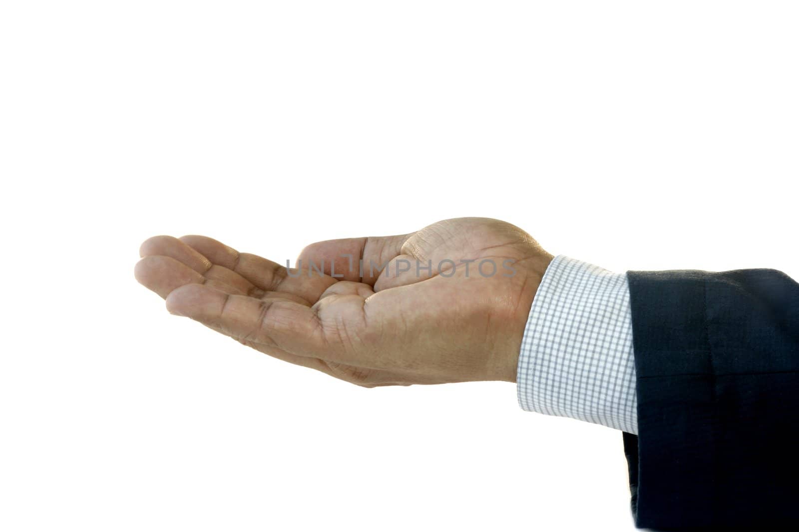 Hand of Businessman Facing Up Isolated