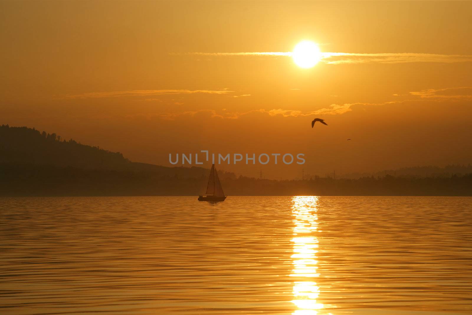 Sailing into a beautiful sunset on Lake Zug in Switzerland.
