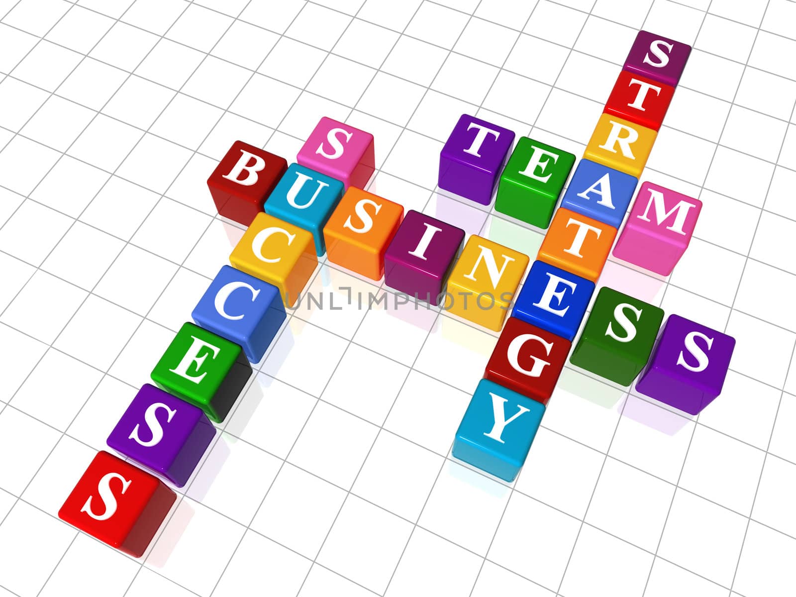 3d colour boxes crossword - business; strategy, success; team