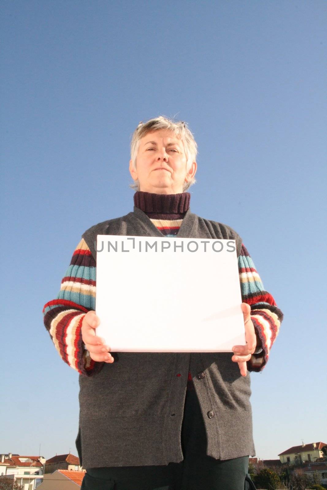 mature woman with white publicity chart 