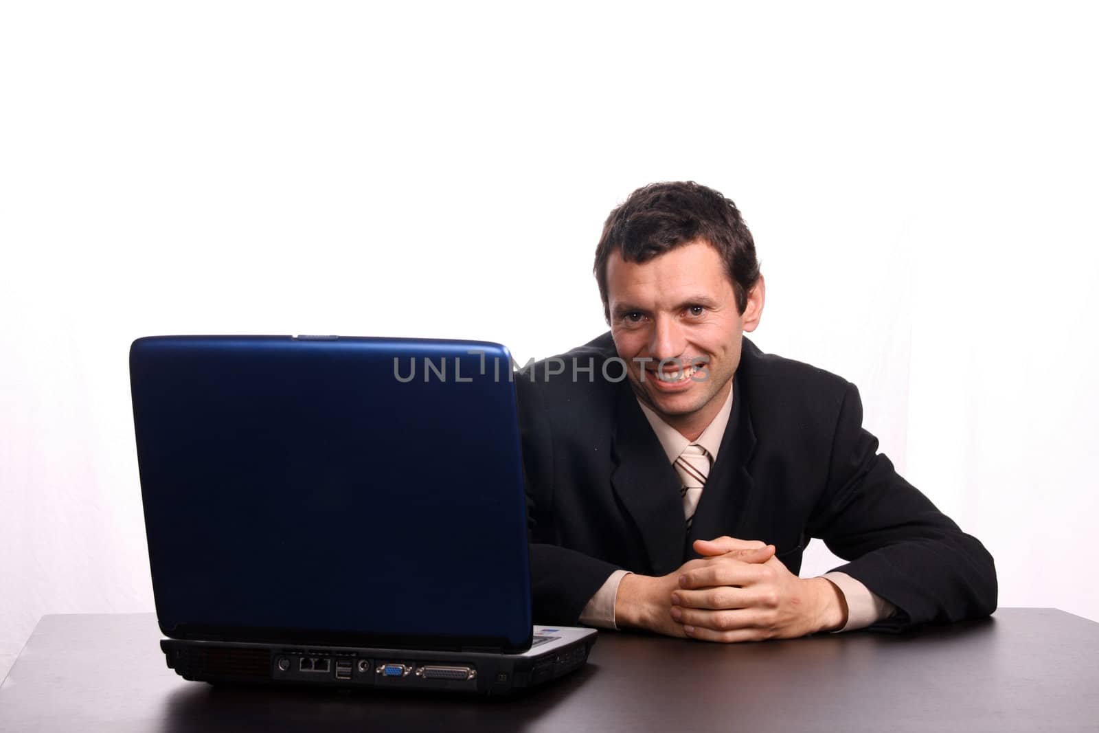 businessman with pc over white background