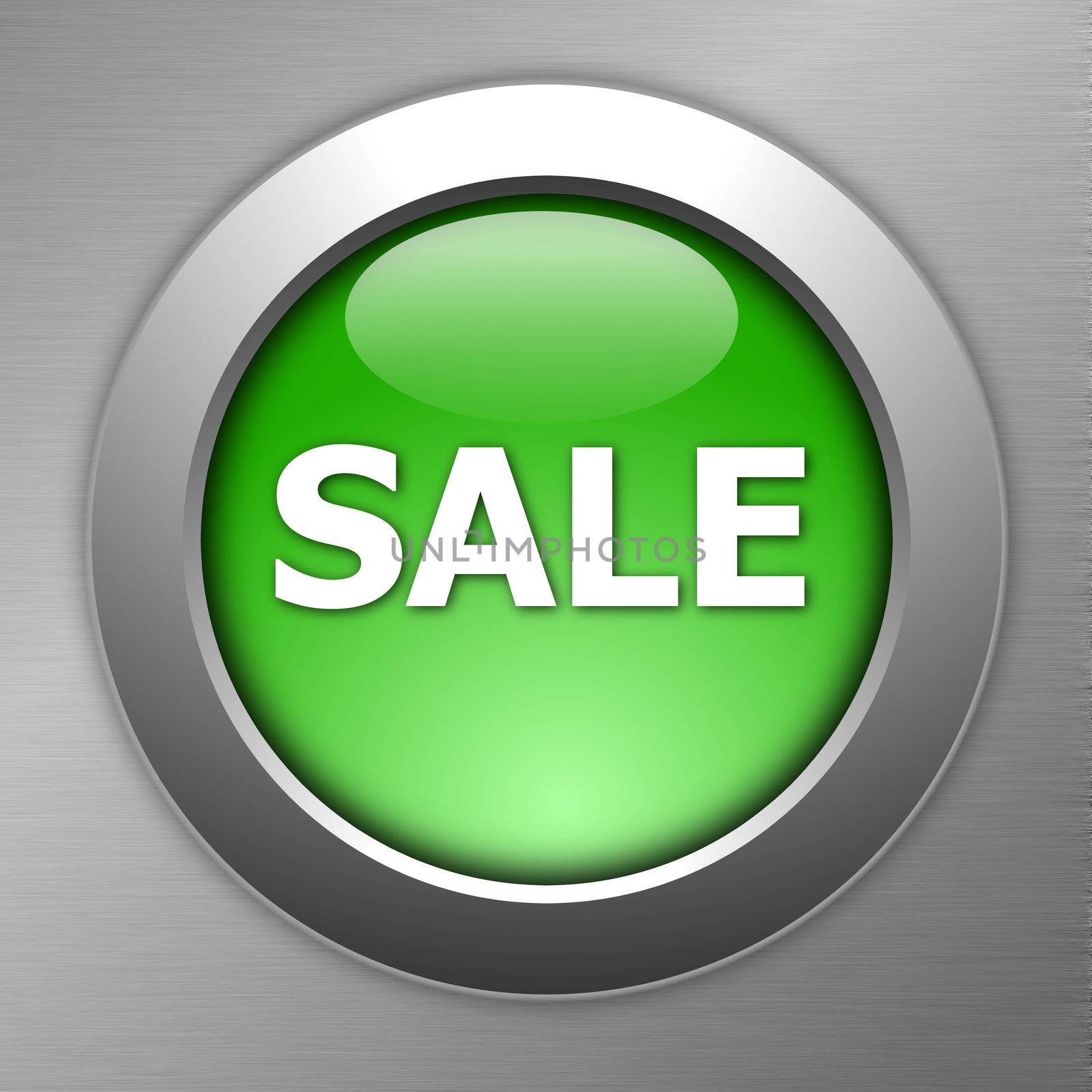 green sale button on a metal background