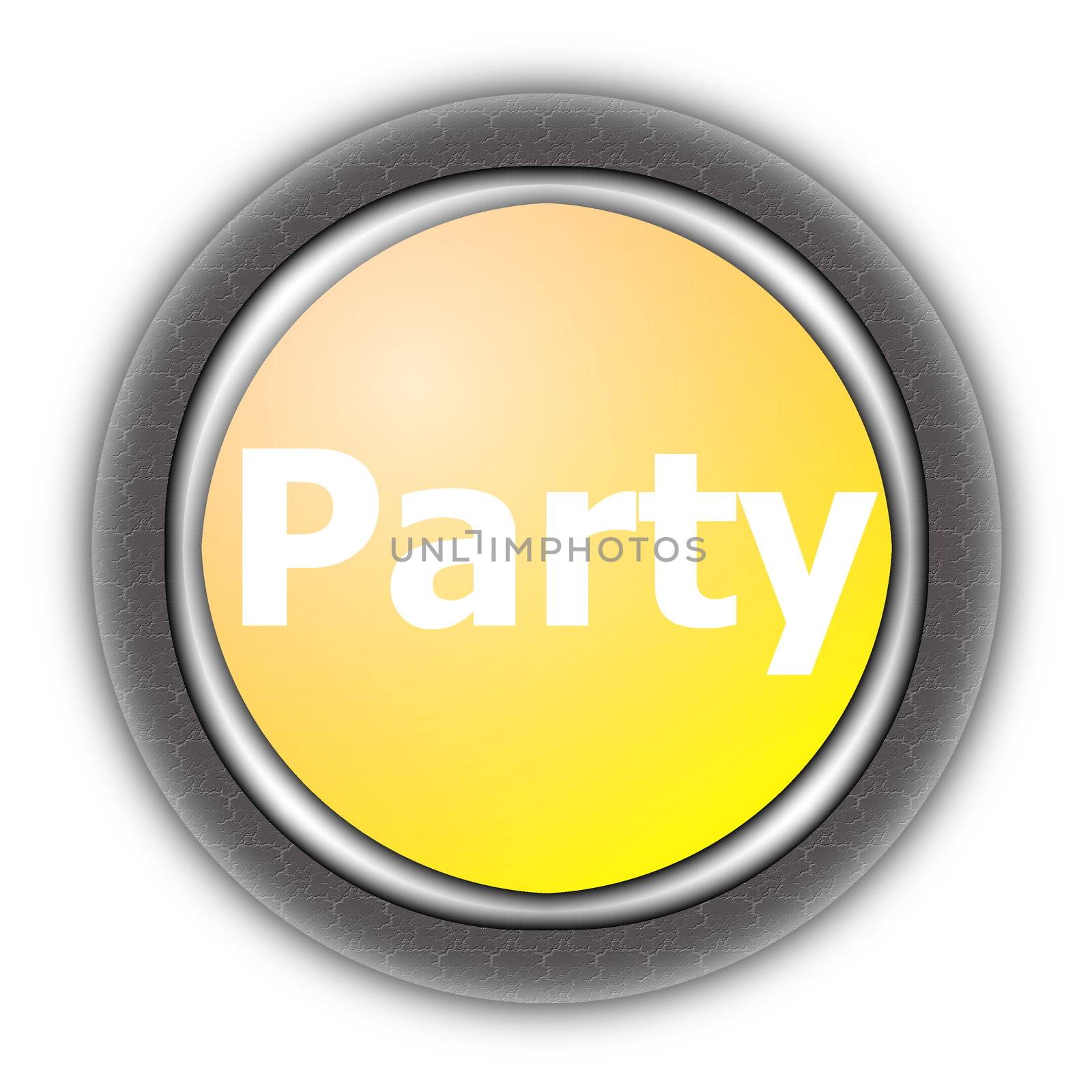 party or fun button for a happy day isolated on white