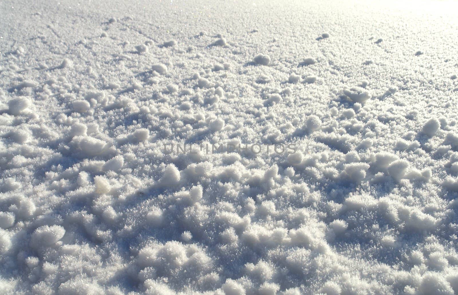 Small snowballs on a plain snow surface