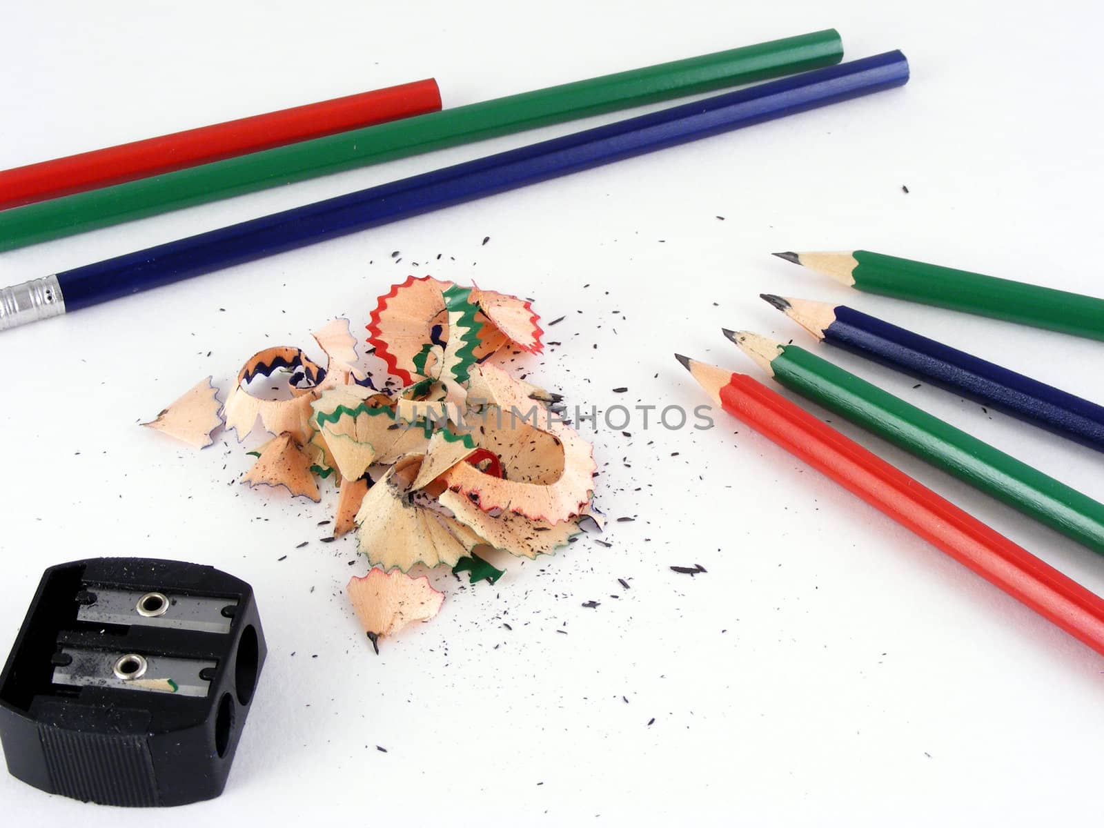 Pencils with Sharpener and Wood Shavings by pywrit