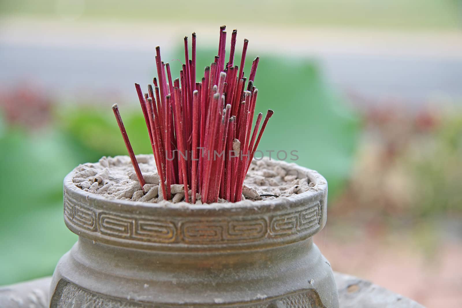 Chinese Red Incense Sticks and Metal Holder by Joyce