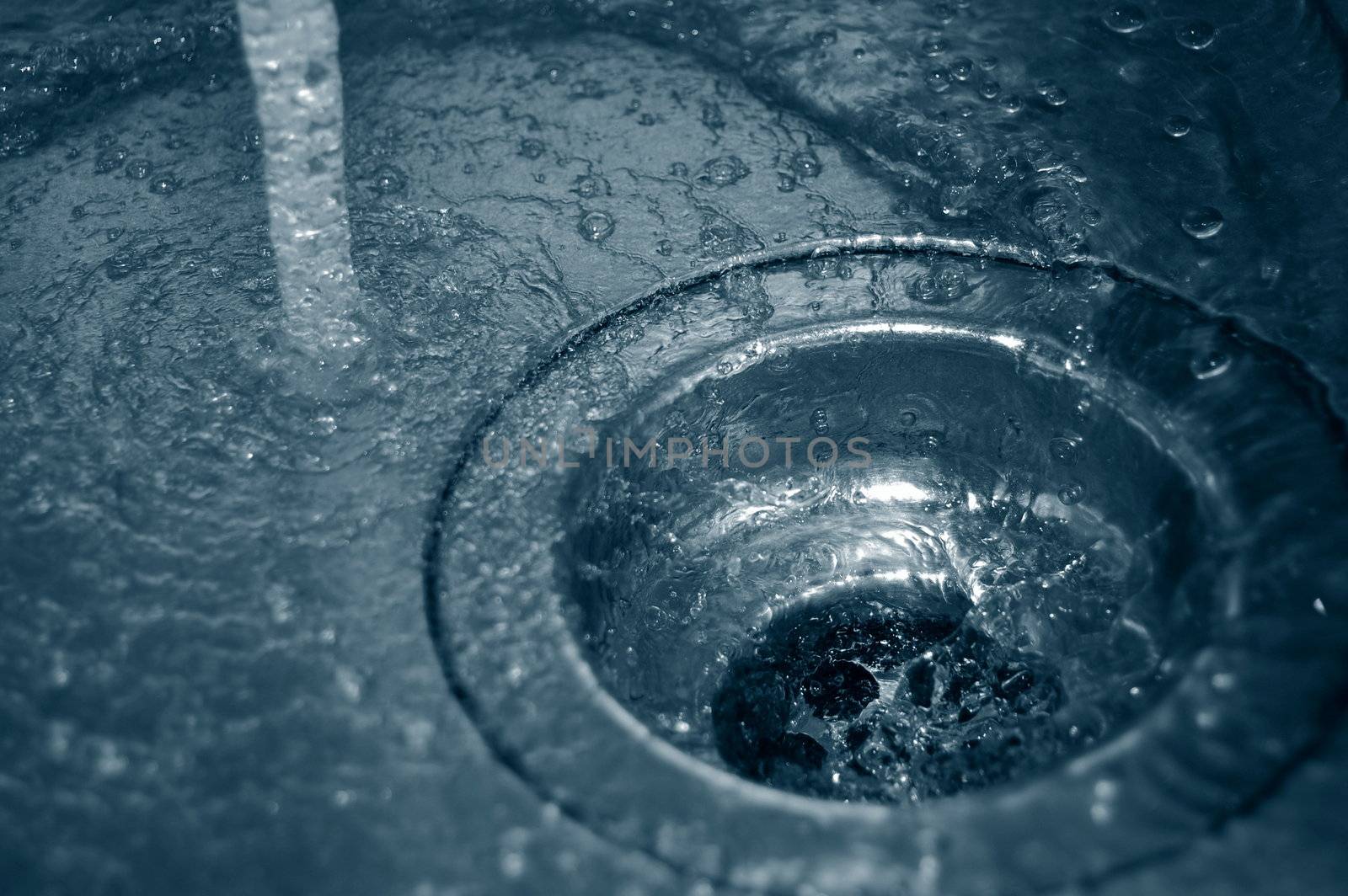 water flow into the drain in the kitchen