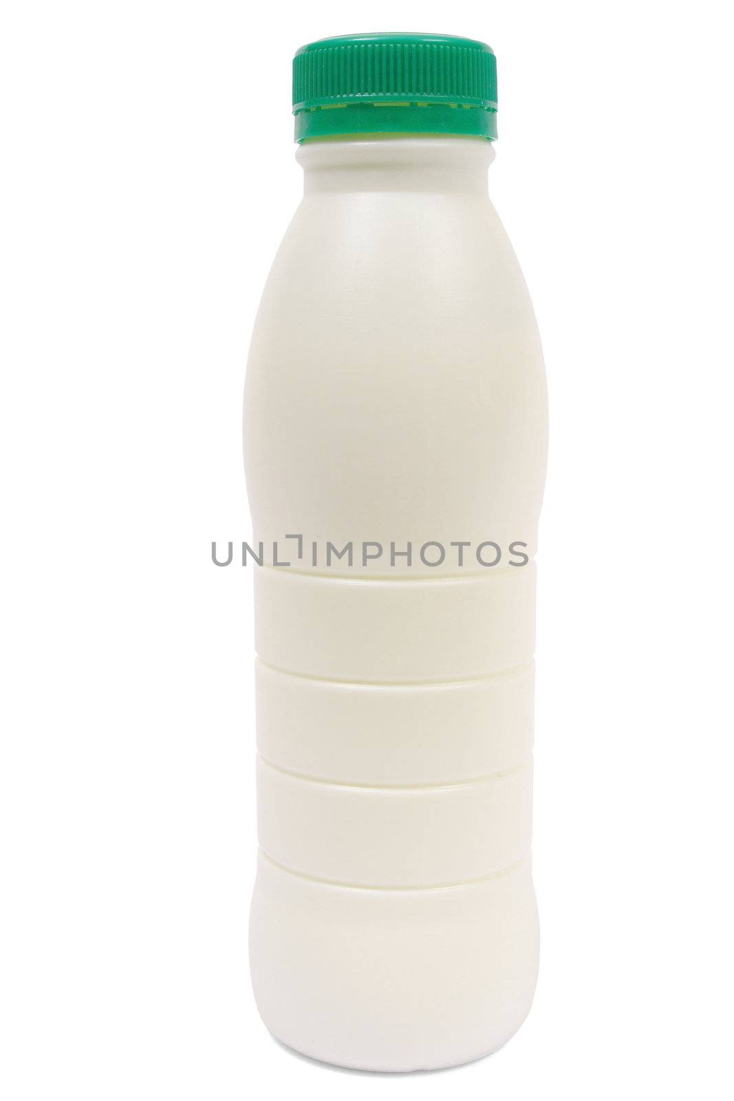 White bottle with a green cover on a white background                               