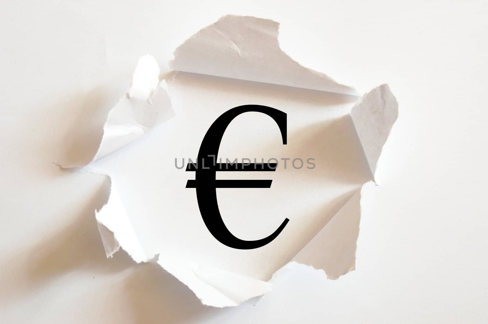 money in hole of blank paper showing business concept