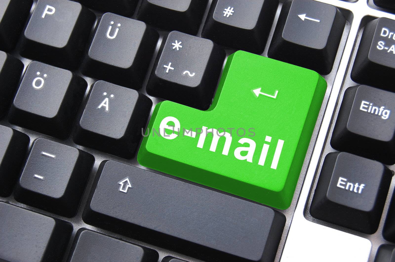 email button on computer keyboard showing concept for internet communication